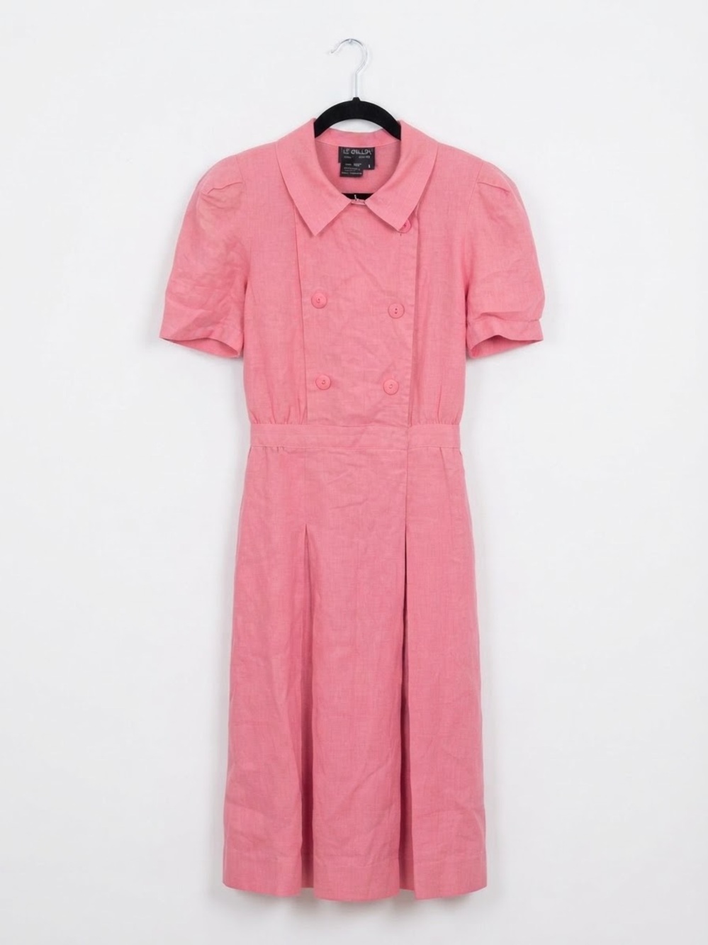 Classic Pink Button-Front Midi Dress with Collar